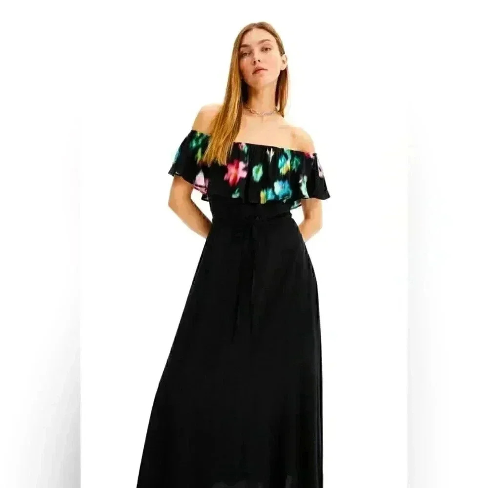BNWT Desigual Long Blurry Ruffle Dress Size XS